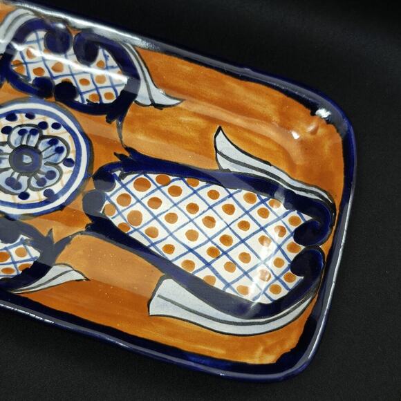 Mexico Talavera Pottery Serving Tray 12” x 6” Rectangle Lead Free Blue Dish - Picture 2 of 6